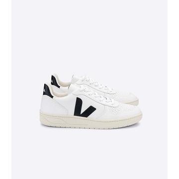 Veja V-10 LEATHER Men's Sneakers White/Black | NZ 337FDN